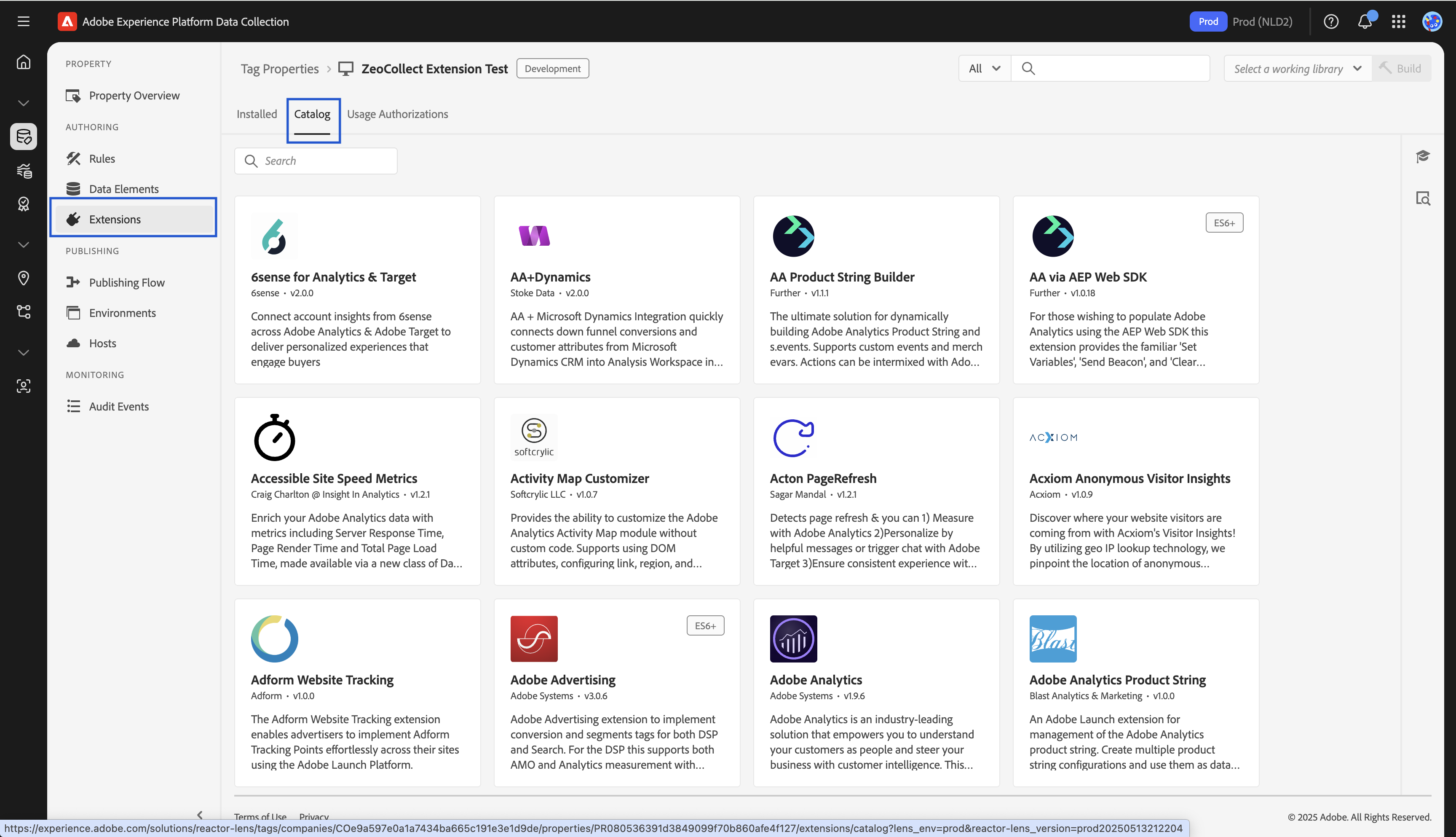 Extensions Catalog Tab