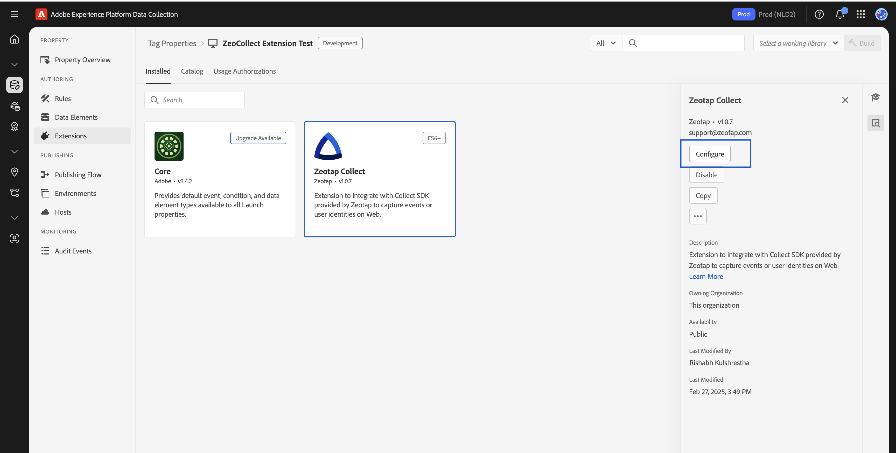 Installed Zeotap Extension
