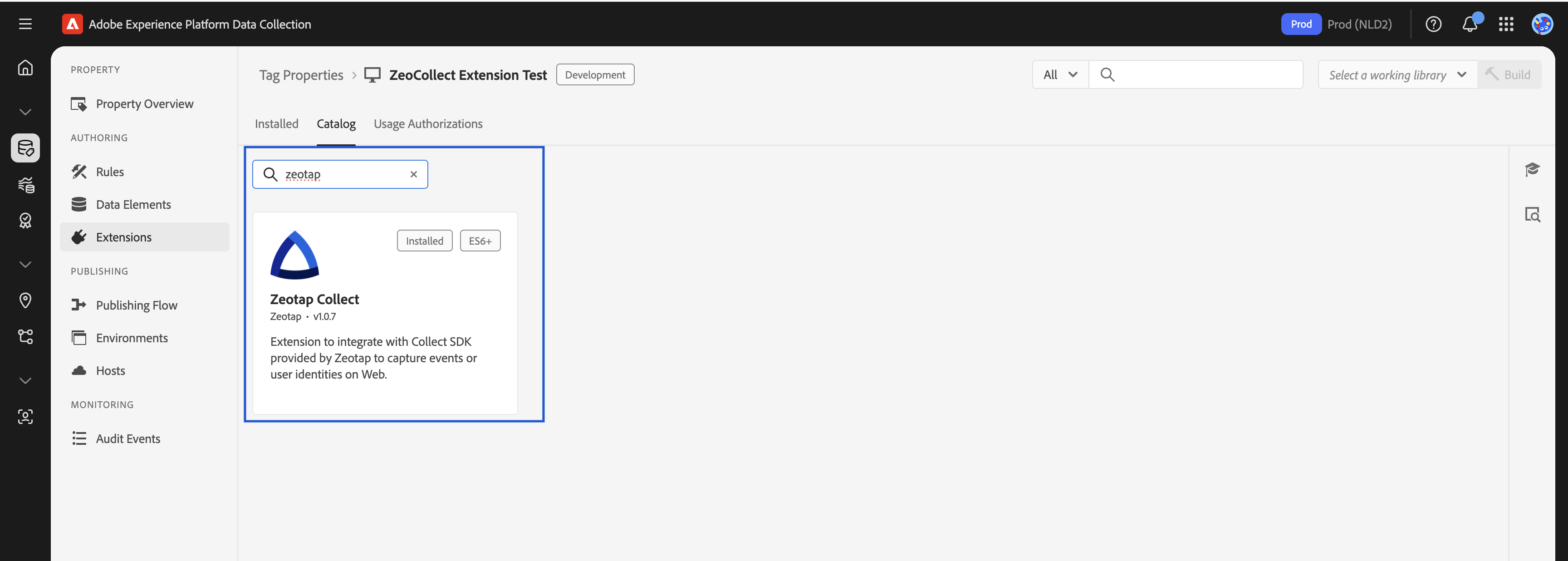 Zeotap Extension in Catalog