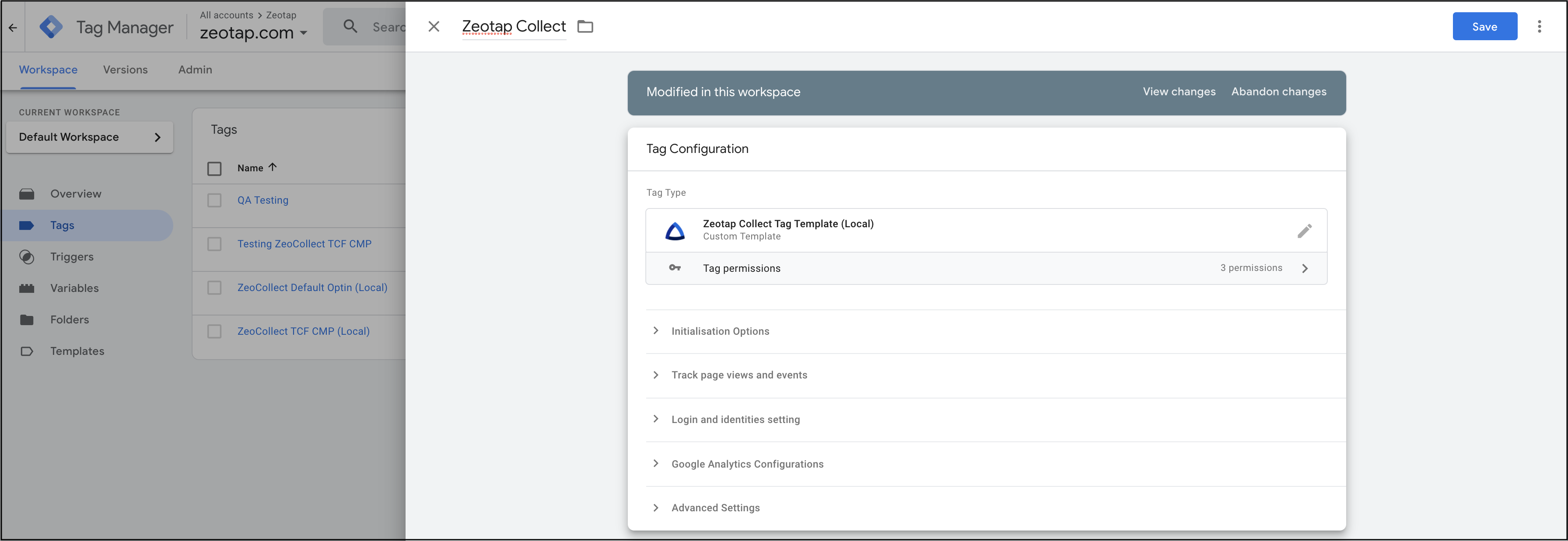 Overview of Zeotap Collect Tag configuration options in GTM