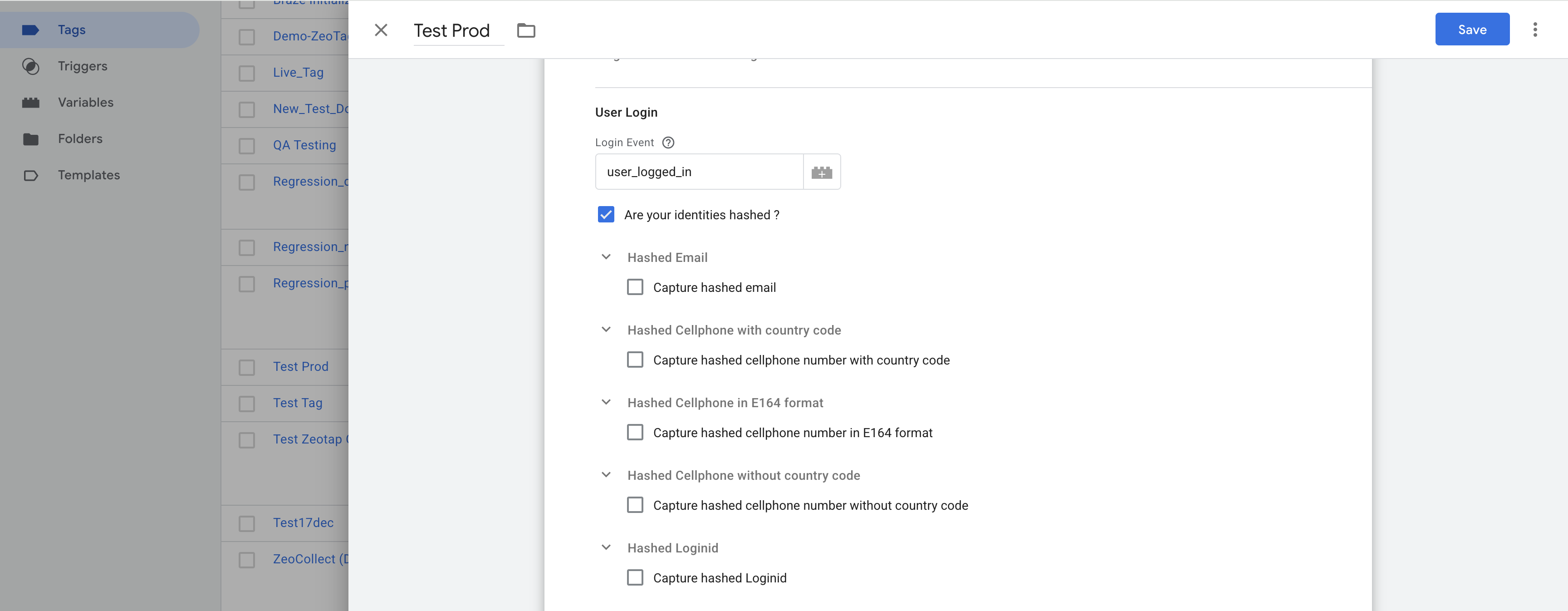 Hashed Identities Settings