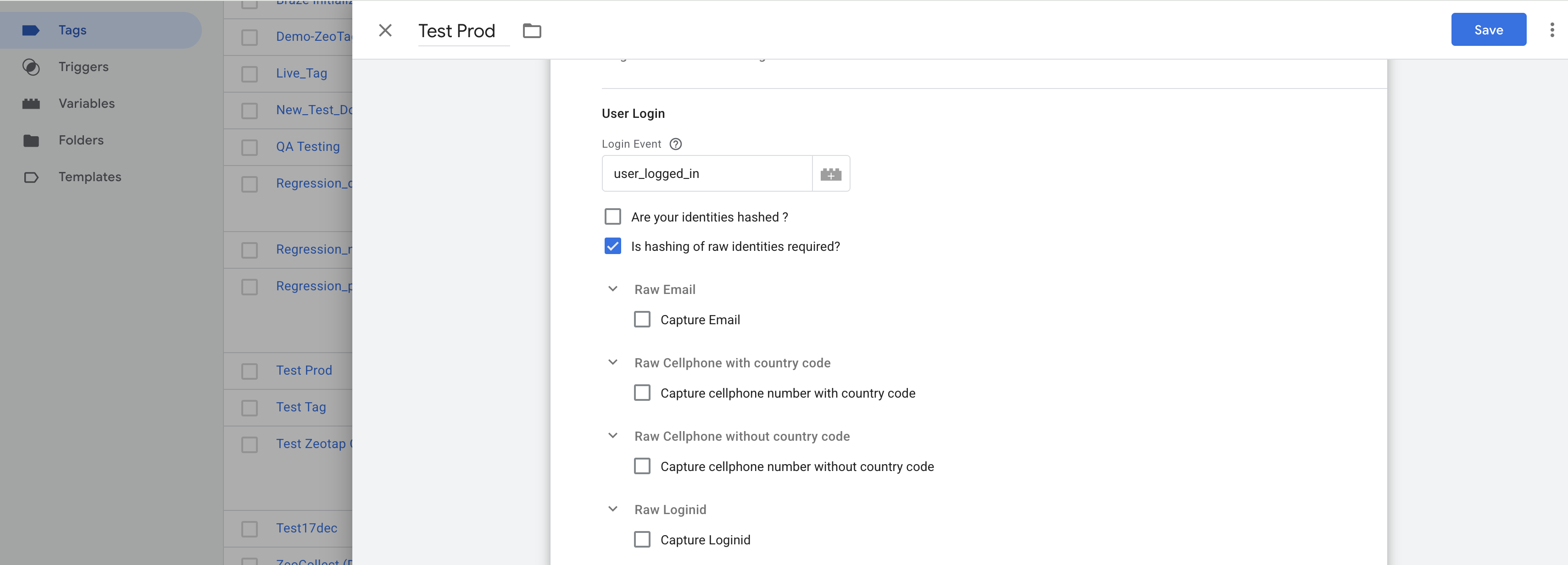 Raw Identity Hashing Settings